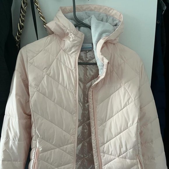Columbia Heavenly Hooded Water Resistant Insulated Rain Jacket, Peach Quartz, S - Picture 3 of 3